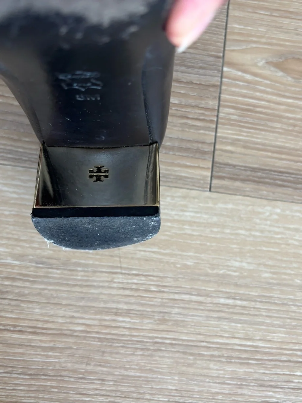 Tory Burch Heels Gemini Link Black Leather Logo Pumps Womens 8 Office Classic